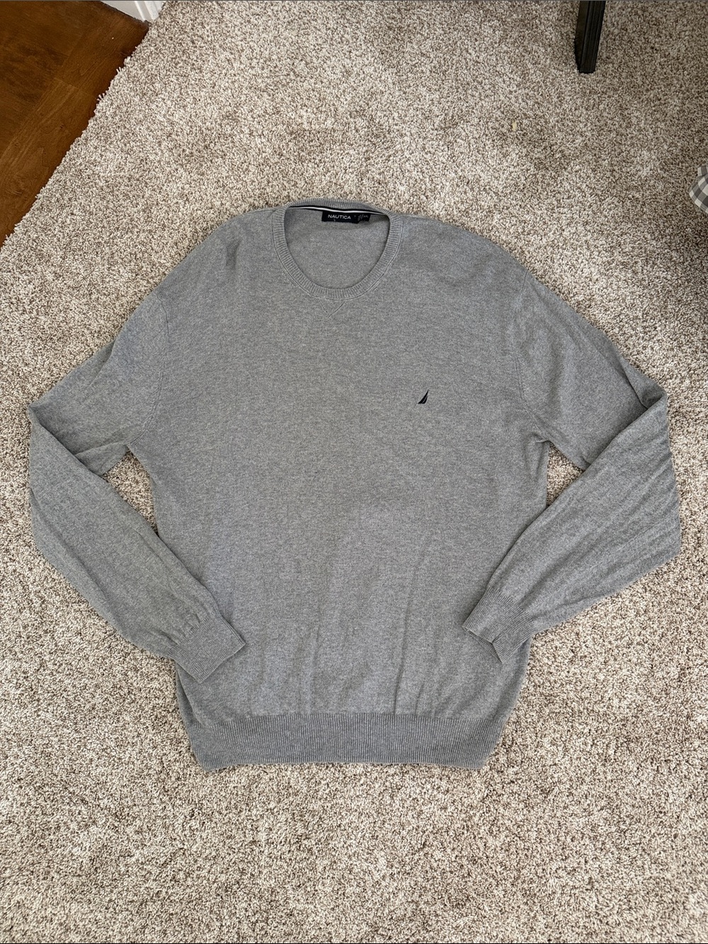NAUTICA Light Gray Crewneck Sweater with Embroidered Logo